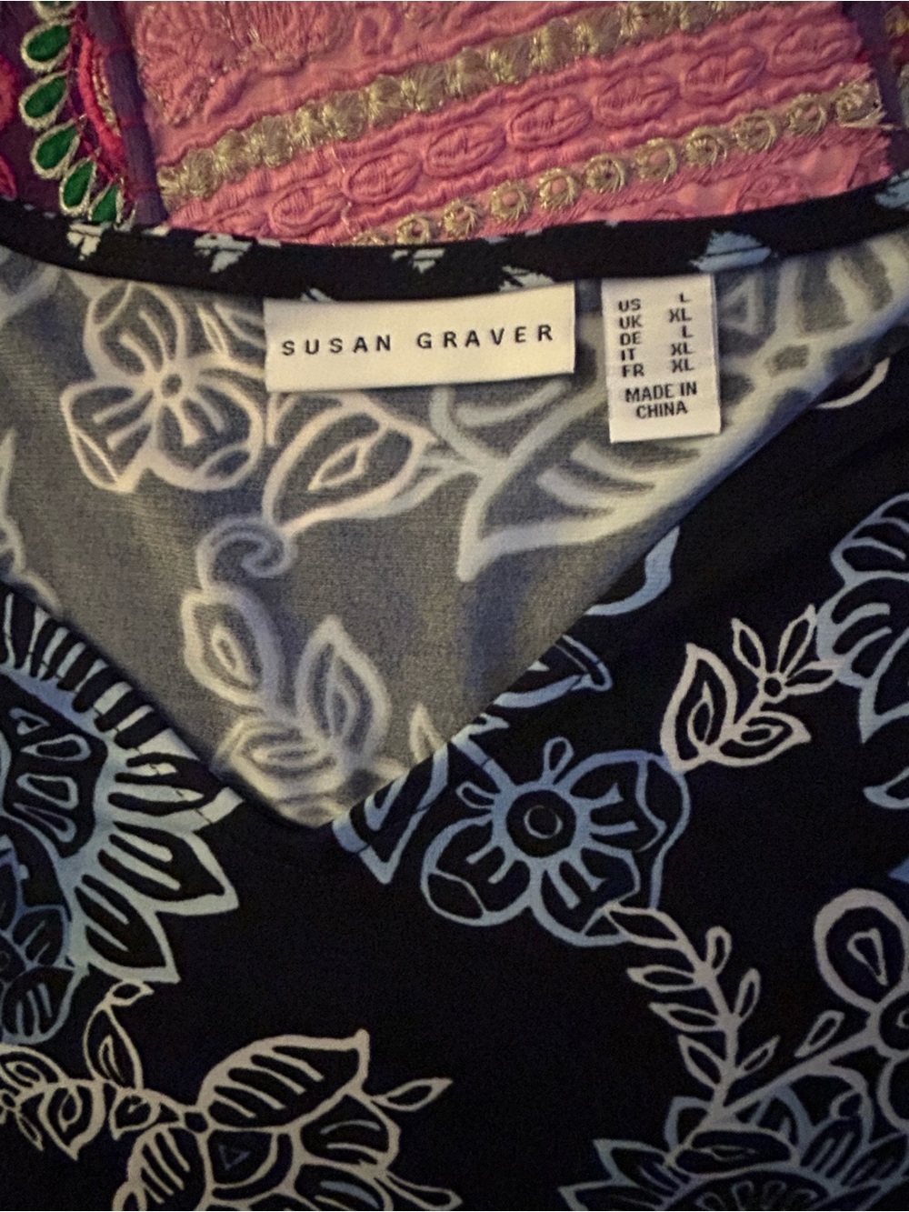 Susan Graver Navy and White Floral V-Neck Tunic - Picture 2 of 4